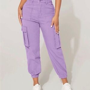 Purple Track Pants with Elastic Cuffs and High Waist